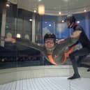 Richard Gullick tries out indoor skydiving at the Bear Grylls Adventure, Birmingham.