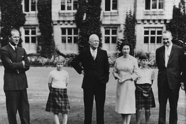 President Eisenhower (centre) with Queen Elizabeth II and the Royal family with Captain John Eisenhower (far right) at Balmoral Castle (photo: Getty Images)