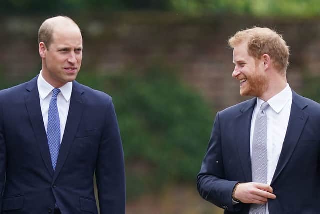 The Duke of Cambridge and Duke of Sussex arrive for the unveiling of a statue of their mother (AFP/Getty)