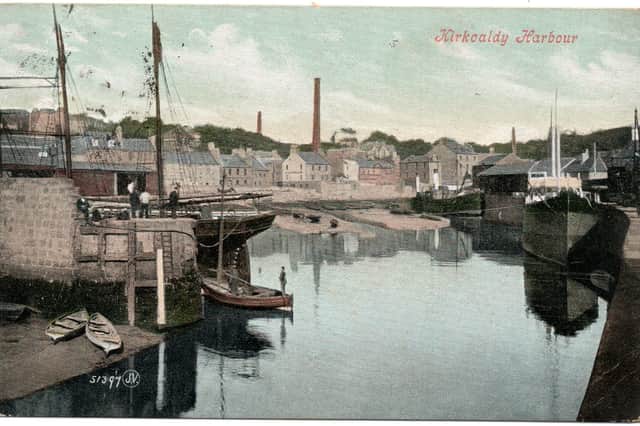 Kirkcaldy harbour in 1905 on an antique postcard.