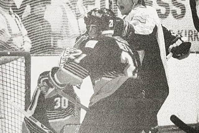 Russel Monteith scores during the 5-1 win over Guildford Flames in November 1999.