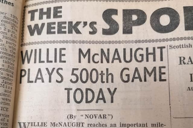 Willie  McNaught, Raith Rovers, plays his 500th game - 1960