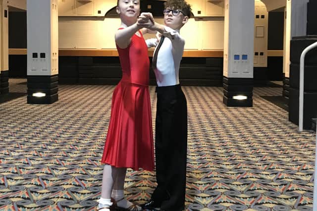 Members of Kirkcaldy Dance Kayden and Evie getting ready for the ballroom competition in Blackpool.