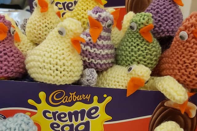 Some of the Easter chicks which have been handmade by the volunteers.