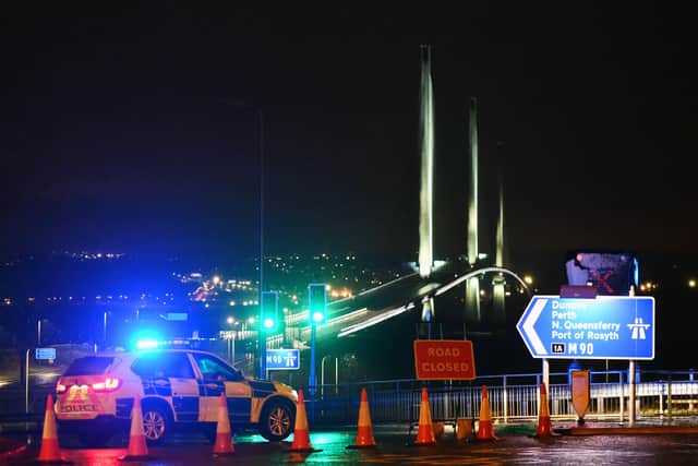 The Queensferry Crossing was closed in both directions last night over concerns of falling snow and ice.  Pic: Michael Gillen.