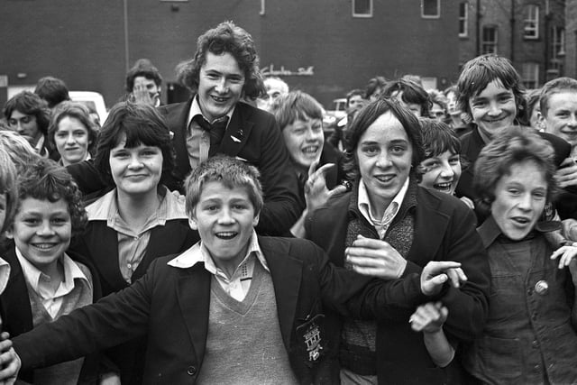 A staged sit-in by pupils at Mesnes High School in 1976
