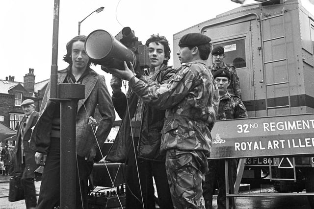 British Army personell from 32nd Regiment Royal Artillary visit Wigan market square for a recruitment drive in 1976