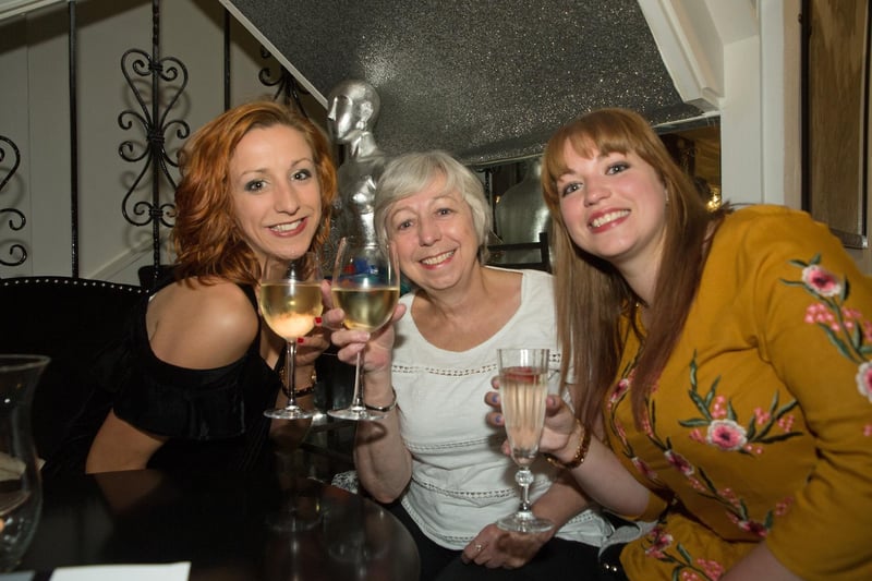 Hannah, Carol and Harmony enjoying their wine in Ink Bar in 2015.