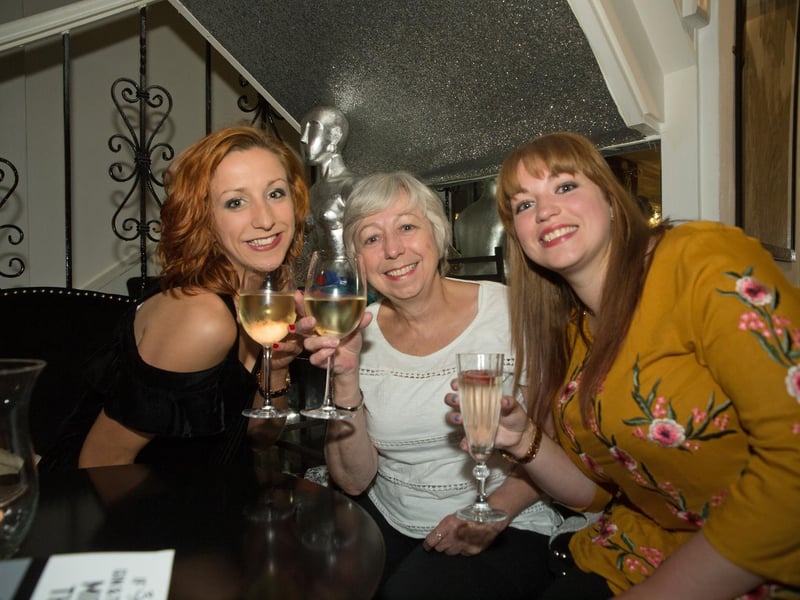 Hannah, Carol and Harmony enjoying their wine in Ink Bar in 2015.