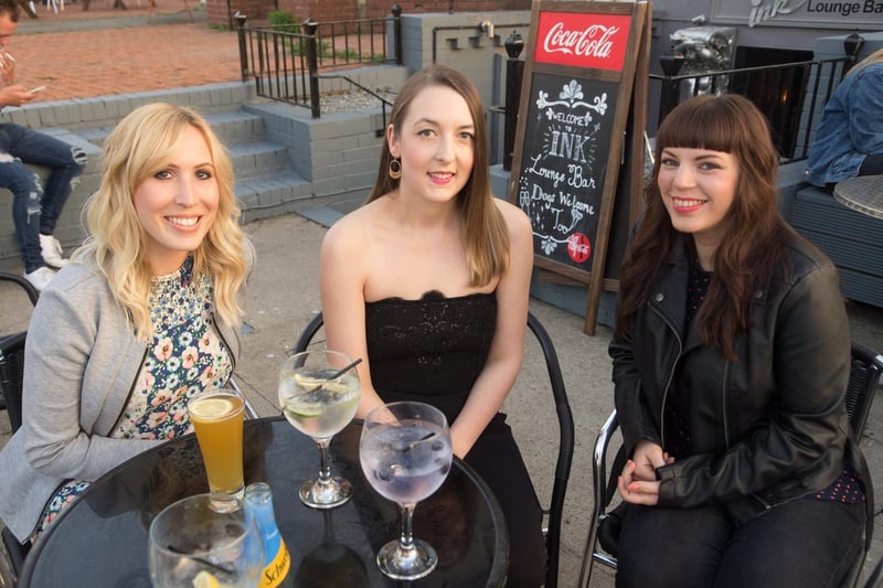 Hayley, Emma and Kate enjoying a drink on the terrace of Ink Bar in 2015.