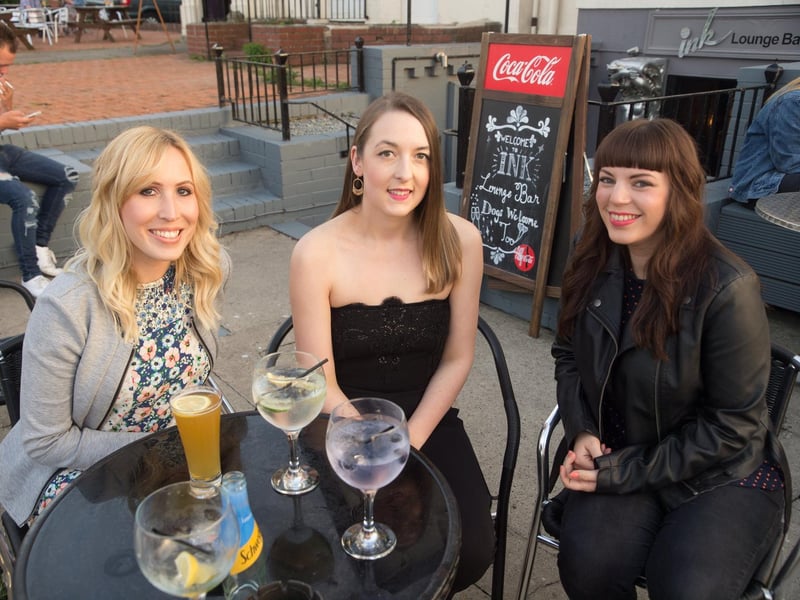 Hayley, Emma and Kate enjoying a drink on the terrace of Ink Bar in 2015.