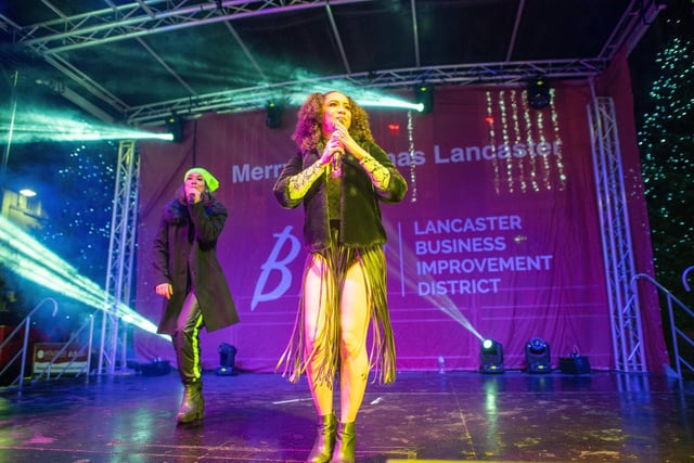 Little Minx ( Little Mix Tribute) perform at the Lancaster Christmas Light Switch-On Event, Market Square 28.11.2021. Picture by Anthony Farran.