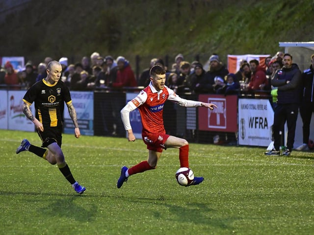 Kieran Glynn in action for Scarborough Athletic v Morpeth Town
Photo by Richard Ponter