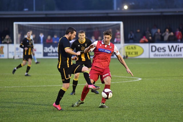 Simon Heslop on the ball for Scarborough Athletic v Morpeth Town.

Photo by Richard Ponter