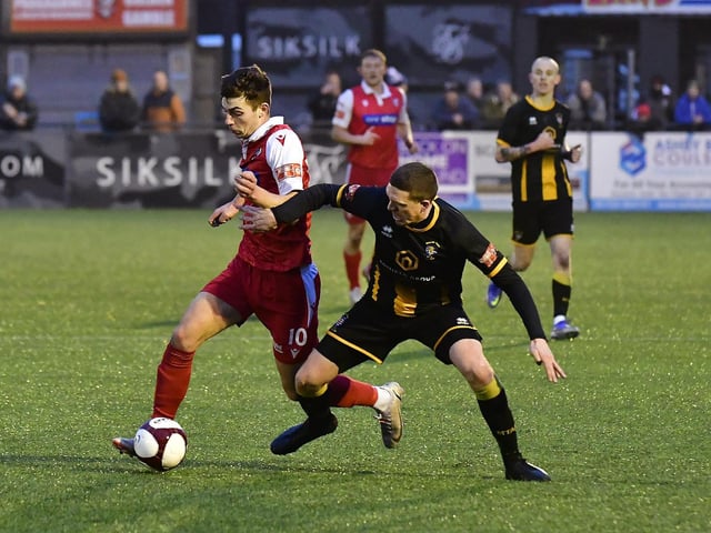 Man of the match Luca Colville in action for Scarborough Athletic v Morpeth Town