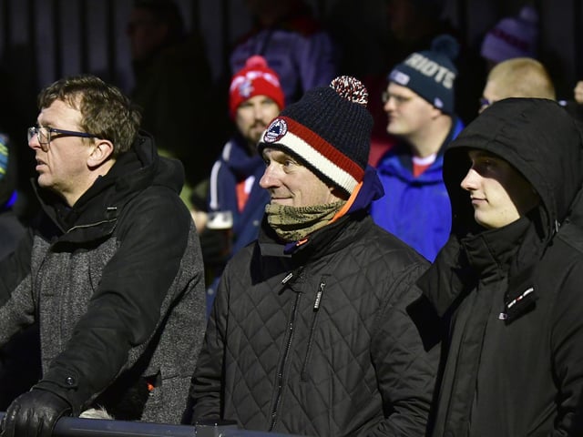 Fans watch Scarborough Athletic v Morpeth Town.

Photo by Richard Ponter