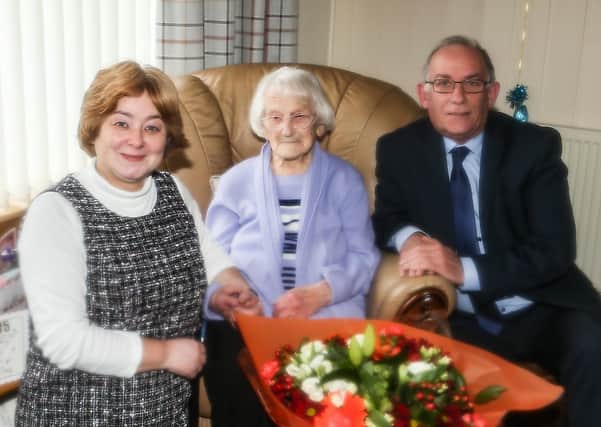 Mary Robertson was visited by Councillor Fiona Grant and Colonel Jim Kinloch on her 105th birthday