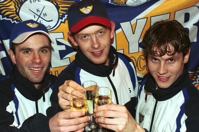 Fife Flyers, British champions 2000  - pictured are Andy Finlay, Kyle Horne and Gary Wishart (Pic: Fife Free Press)