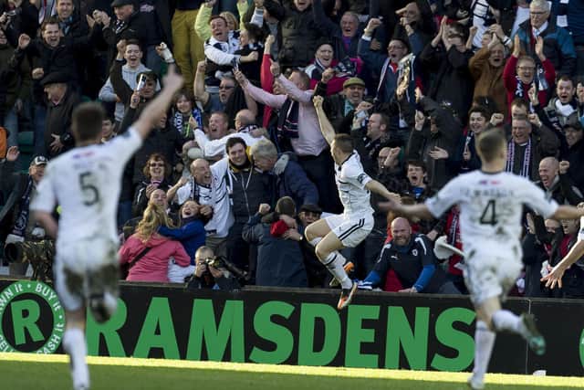 Baird celebrates in front of the Raith fans.. ( Picture: Alan Rennie)
