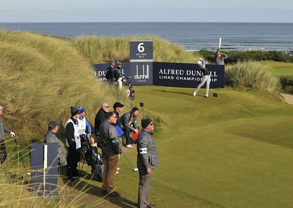 Fife golfer Connor Syme tees off at Kingsbarns during the Alfred Dunhill Links Championship. The course has had to delay its season opening. Pic by John Stewart.