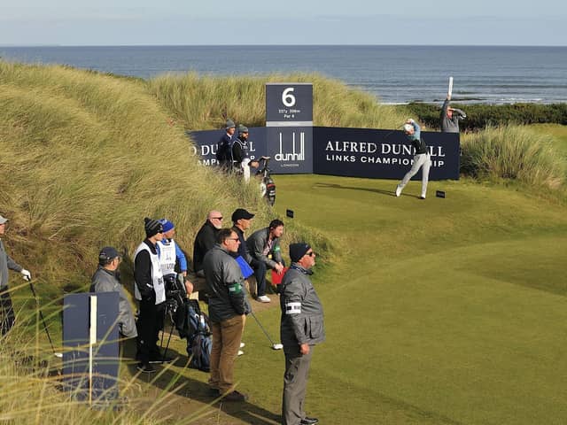 Fife golfer Connor Syme tees off at Kingsbarns during the Alfred Dunhill Links Championship. The course has had to delay its season opening. Pic by John Stewart.