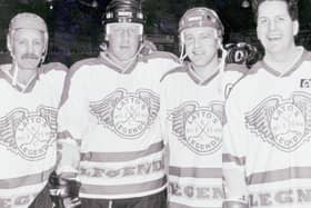 Doug Smail, Jim Lynch, Gordon Latto and Cal Brown pictured at Latto’s testimonial night in 1998.