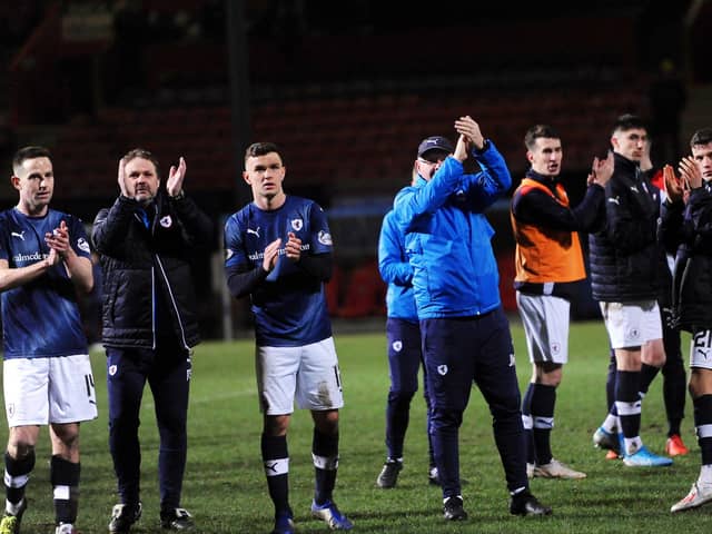 Raith players applaud their fans after the Challenge Cup semi final win over Partick Thistle. (Pic: Fife Photo Agency)