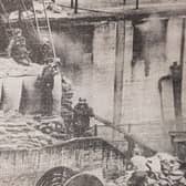 Rescue workers tackle the underground fire at Michael Colliery in September 1967 which killed nine miners.