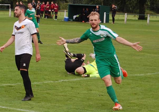 Ben Anthony scores for Thornton Hibs in what proved to be the club’s last season in the Junior leagues.