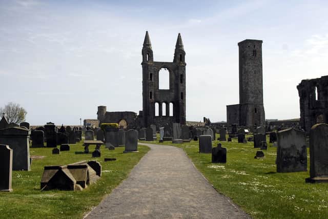 Pictured in St Andrews, is part of the Cathedral ruins and (right) the St Rule's Tower.