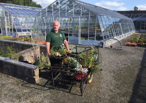 Dave McIntyre, grounds manager, with the plants sold for charity.