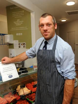 Kevin McArthur, butcher at Puddledub's shop on Kirkcaldy High Street.  Pic: Fife Photo Agency.