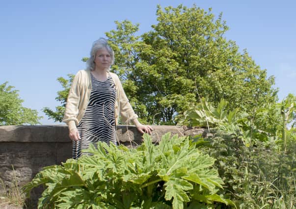 Councillor Linda Holt next to some of the hogweed.