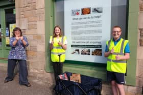 Alex Thomson and Jack Wilson, the Markinch Litter Picker Warriors, with their sponsor Keren Brynes MacLean of Health Food and More in Kirkcaldy