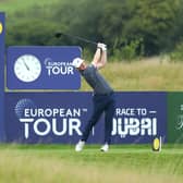 Connor Syme  tees off on the first hole during day four of the Wales Open at the Celtic Manor Resort. (Photo by Warren Little/Getty Images)