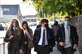 Pupils at Holyrood Secondary School, Glasgow, wearing face coverings. Photo: John Devlin
