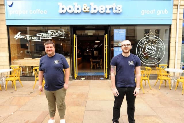 Chef Kieran Hamill and Gary Wood, manager at Bob & Berts in Kirkcaldy, prepare to welcome customers to the coffee shop. Pic: Fife Photo Agency.
