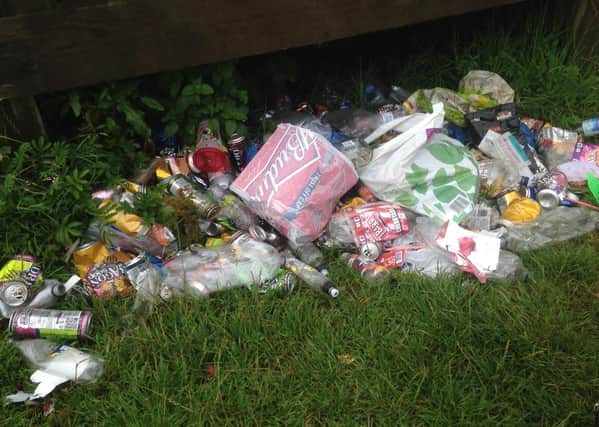 The mess left by young people at the viewing platform in Dunnikier Woods, according to locals.