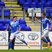 23-07-2016. Picture Michael Gillen. PERTH. McDiarmid Park. Betfred Cup group stage. St Johnstone FC v Falkirk FC. 2nd penalty. Paul Watson 44 pulling on Joe Shaughnessy 14, penalty scored by Danny Swanson 11.