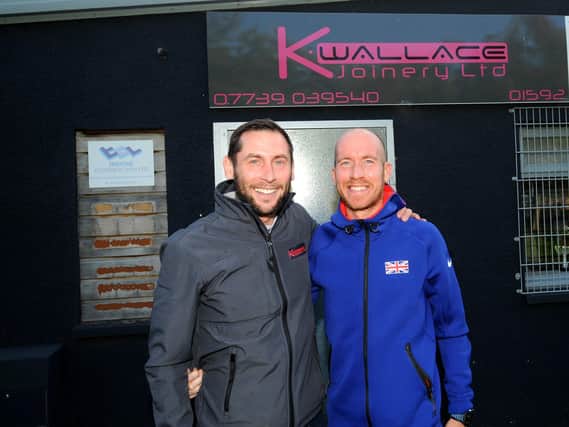 Hayfield Ind Est - Kirkcaldy - FiFe -   
DEREK RAE with sponsor KEVIN WALLACE -
credit- Fife Photo Agency