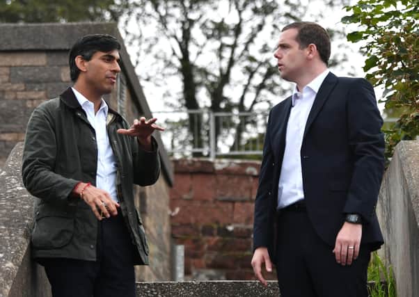 Chancellor Rishi Sunak at Wemyss Bay Train Station with Leader of the Scottish Conservative Party, Douglas Ross MP. Photo: John Devlin