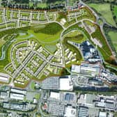 An aerial plan of the housing and mixed use development on the former Tullis Russell site in Glenrothes that is set to be come a reailty ovre the next decade. Credit Barton Willmore