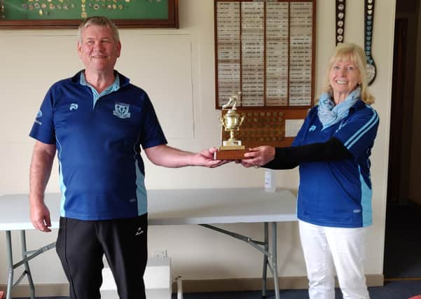 Bobby Gillon and June Kilgariff won the Suffolk Trophy at Cupar Bowling Club, presented by president Nikkii Cormack.