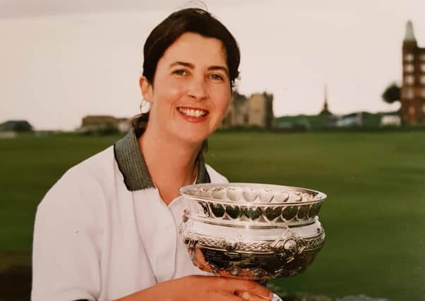 Elaine Moffat celebrating her 1998 Scottish Championship win