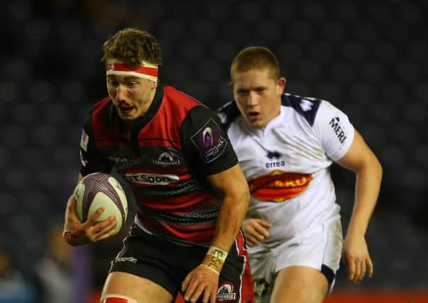 EDINBURGH, SCOTLAND - JANUARY 16:  Jamie Ritchie of Edinburgh Rugby runs with the ball during the European Rugby Challenge Cup match between Edinburgh Rugby and Agen at Murrayfield Stadium on January 16, 2016 in Edinburgh, Scotland. (Photo by Ian MacNicol/Getty images)