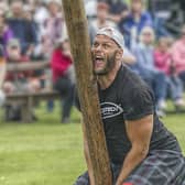 Vlad Tulacek of the Czech Republic with the caber at a recent Markinch Games (Pic by Nige Hutchison.)