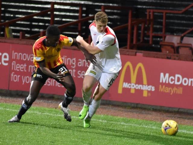 Jack Hamilton is busy down the line for East Fife at Firhill. Pic by Kenny Mackay.