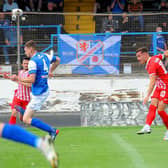 Lewis Vaughan strikes and finds the net for Raith. Pic by Walter Neilson.