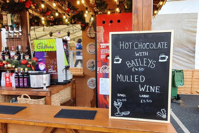 Choose from hot chocolate with Baileys or mulled wine for a truly festive experience
