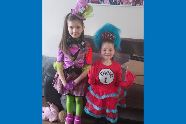 Angel as the Mad Hatter and Olivia as Thing 1 from The Cat in The Hat